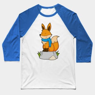 Fox with Scarf on Rock Baseball T-Shirt